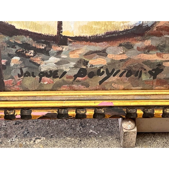 Dark Gray 1960s Jacques Bouyssou Signed French Harbor Painting “Le Port Du Bec” – Original Framed Maritime Artwork For Sale - Image 8 of 12