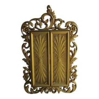 Golden French Rococo Wall Mount Jewelry Armoire Box For Sale