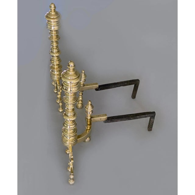 American American Empire Brass Andirons - a Pair For Sale - Image 3 of 7