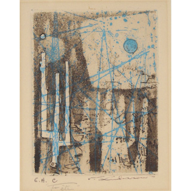 "Fete" Mid Century Abstract Etching and Aquatint on Paper (Artist's Proof) Bold abstract composition by Renee Lubarow...