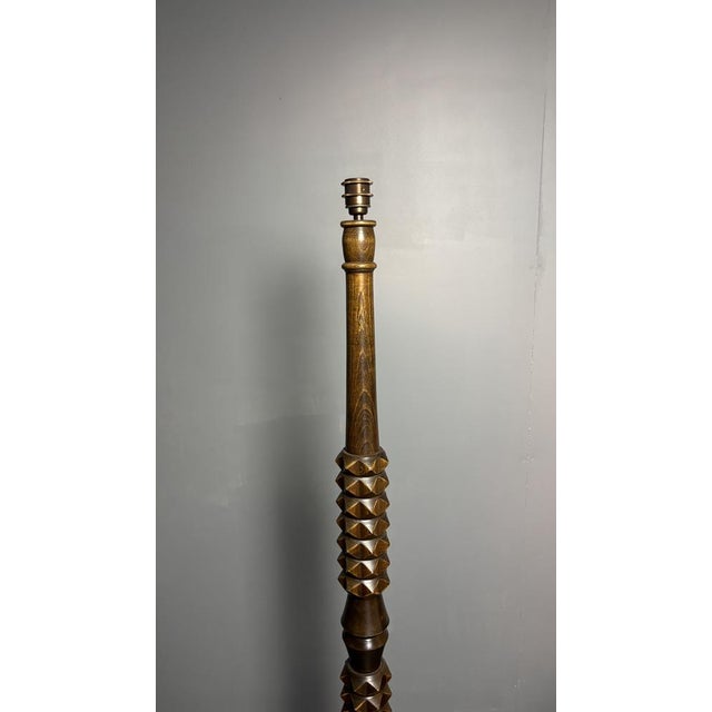 Mid-Century Brutalist Art Deco Floor French Wood Turned Lamp in the Style of Charles Dudouyt, 1950s For Sale - Image 10 of 14