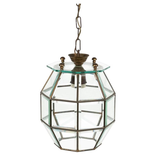 Mid-Century Modern Pendant Light in Brass and Beveled Glass, Italy, 1950s For Sale - Image 15 of 15