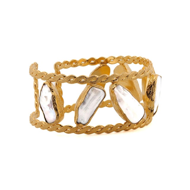 Gold Majestic Gold & Pearl Cuff Bracelet For Sale - Image 8 of 8