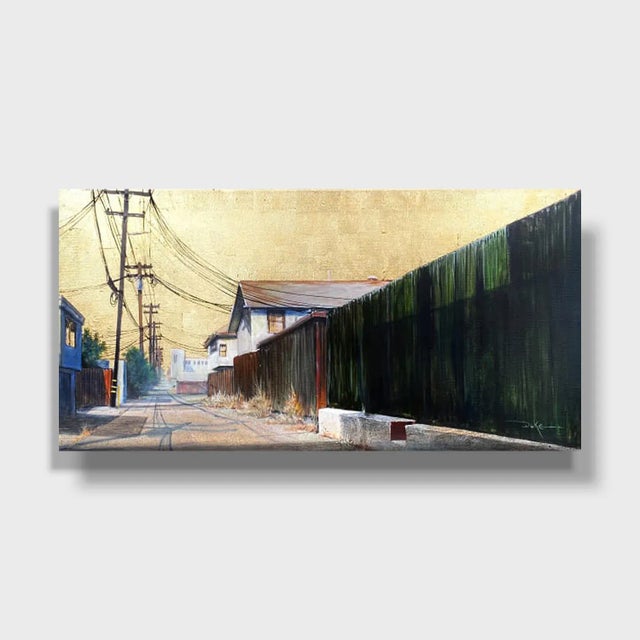 Realism Original Impressionist Cityscape Painting, "The Green Fence" For Sale - Image 3 of 3