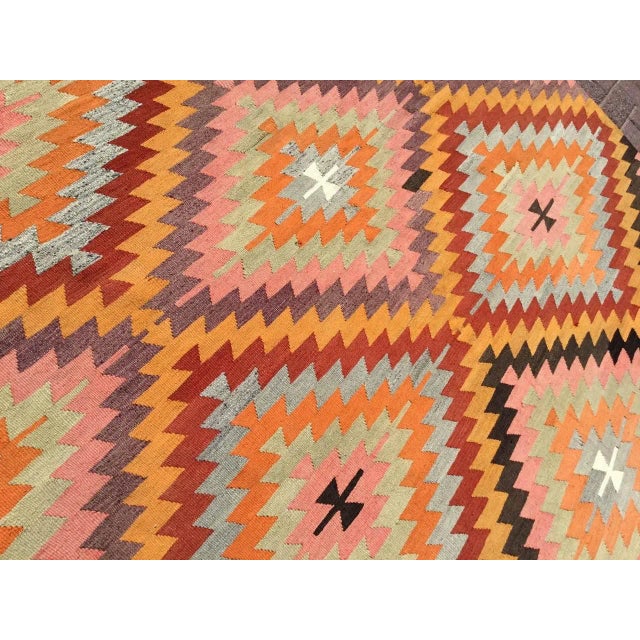 Green Vintage Turkish Diamond Design Kilim Rug - 110" X 79.5" For Sale - Image 8 of 11