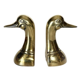 Bookends in the Shape of a Gilded Brass Duck Sculpture, France, 1970s, Set of 2 For Sale