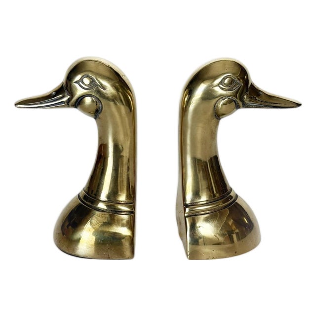 Bookends in the Shape of a Gilded Brass Duck Sculpture, France, 1970s, Set of 2 For Sale
