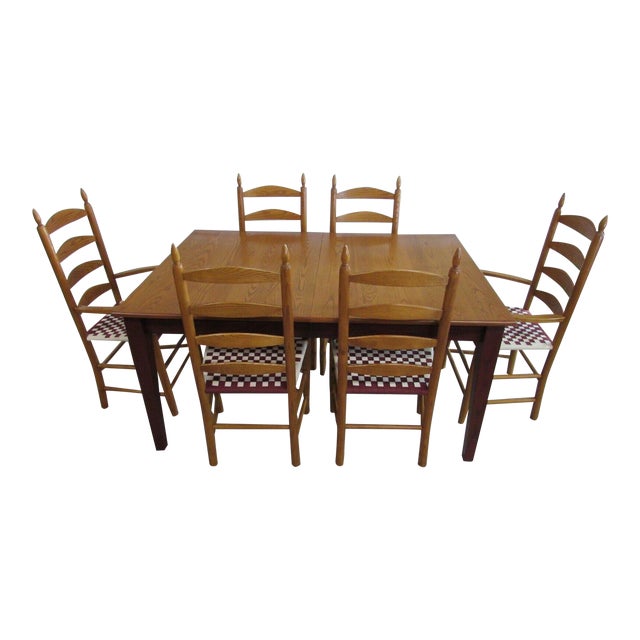 Athol Mission Oak Dining Set, Table & Ladderback Chairs 7 Pieces