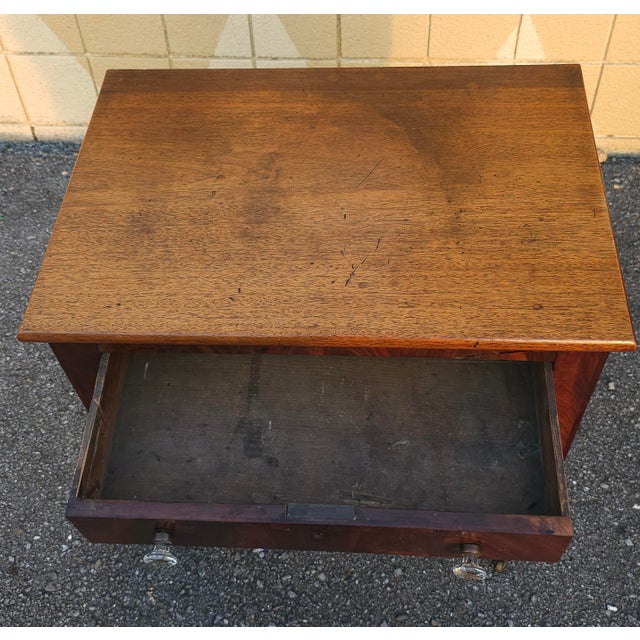 American Federal Mahogany 2-Drawer Work Table With Original Brass Cup Casters, C. 1800s For Sale - Image 9 of 11