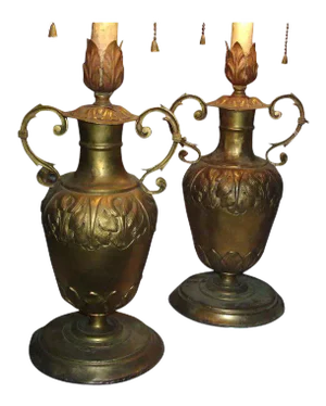 19th Century Baroque Italian Gilt Urn Form Candelabra now Electrified as Lamps - a Pair