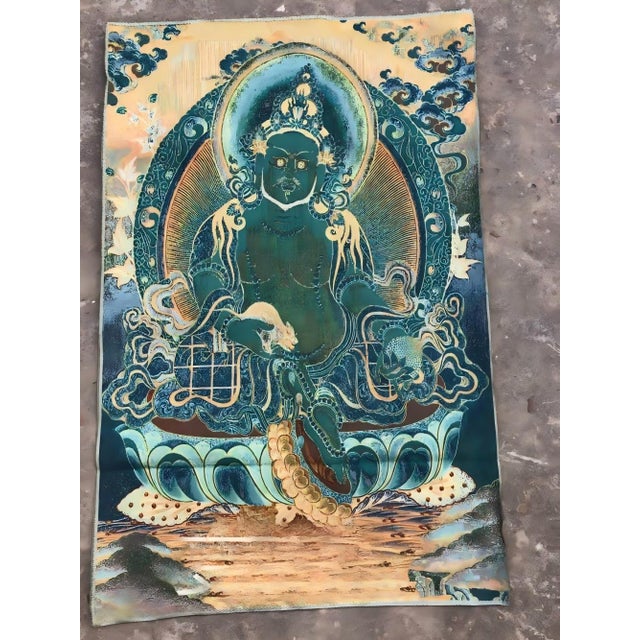 Xizang Embroidery and Brocade Thangka Buddha Painting - Wrathful Deity Protector Wall Art - Hand Painted Buddhist Sacred Scroll Mid 20th Century For Sale In Seattle - Image 6 of 7