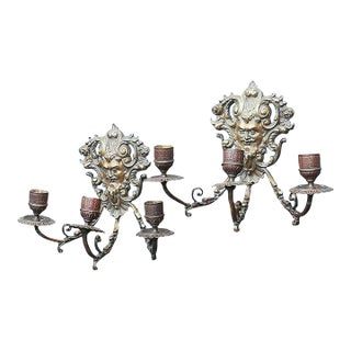 Antique 1900s French Bronze Wall Candle Sconces - a Pair For Sale