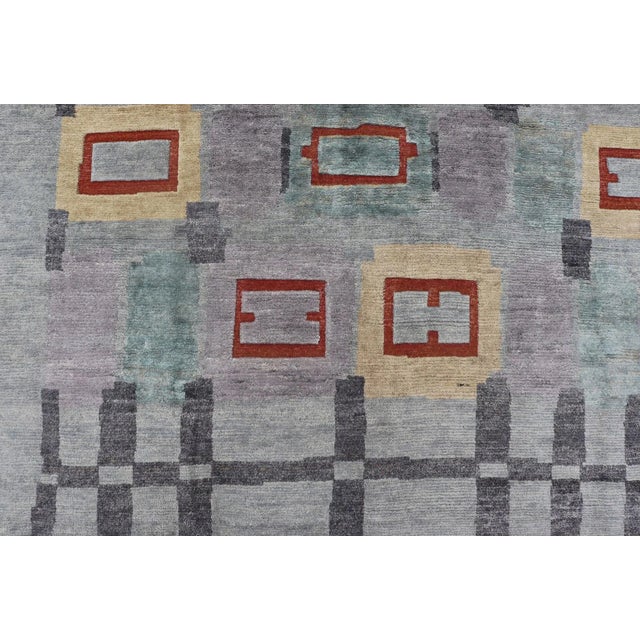 Gray Hand-Knotted Piled Scandinavian Wool Rug in Gray, Red, and Pastels For Sale - Image 8 of 10