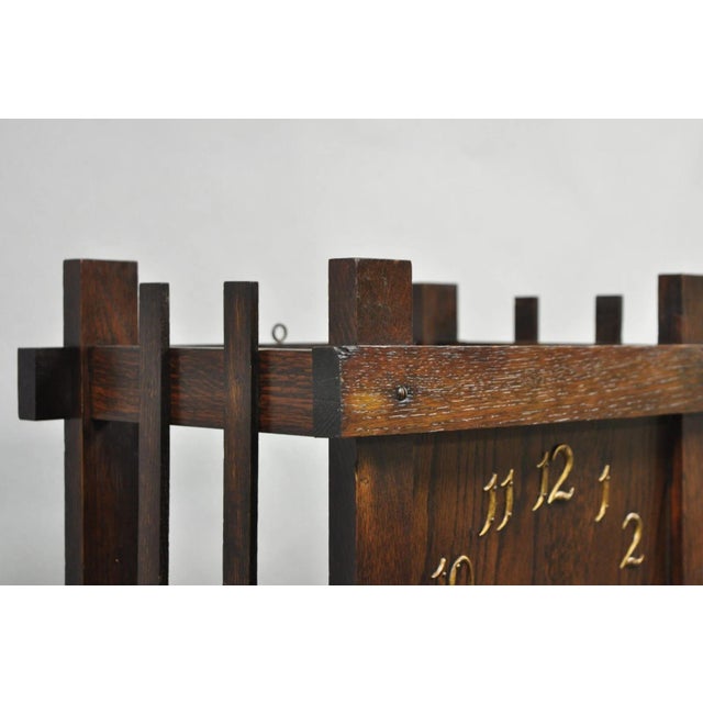 Antique Mission Arts and Crafts Oak Wood Tall Case Grandfather Clock For Sale - Image 11 of 17