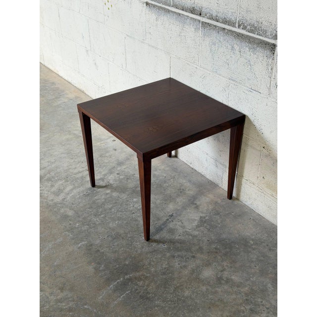 Mid-Century Modern Minimalist Rosewood Square Side Table With Tapered Legs Vintage Mid-Century Modern 1960s For Sale - Image 3 of 10