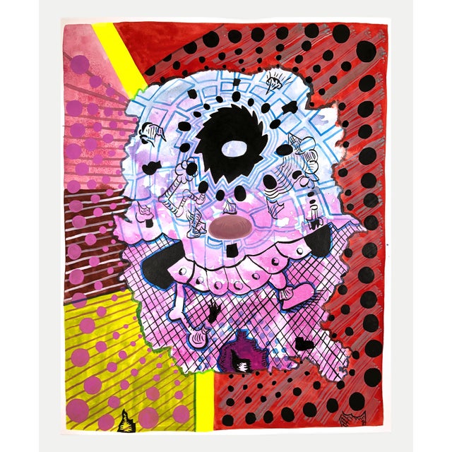 Contemporary abstract geometric colorful patterned painting by Texas-based artist Max Manning. The work features organic...
