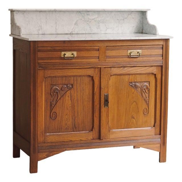Art Nouveau Washstand in Oak with Marble Top, 1900s For Sale