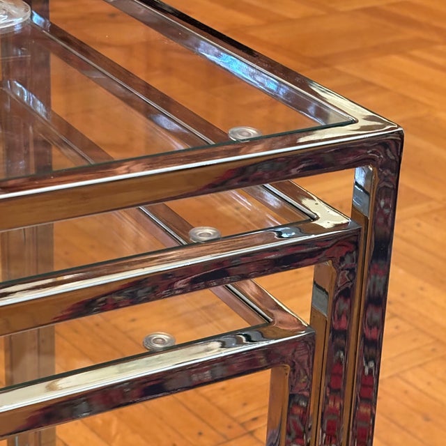 Mid-20th Century Milo Baughman-Style Chrome Nesting Tables -- A Set For Sale - Image 9 of 17