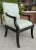 PRICED EACH! Art Deco J. Robert Scott Black Lacquer Arm Chair. Freshly upholstered in Scalamandre sea foam fabric. 1 of 2...