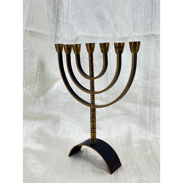 Vintage Jerusalem Brass Menorah – Modernist Sculptural Judaica With Black Accents For Sale - Image 11 of 12