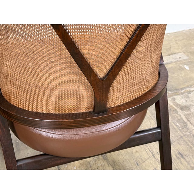 Edward Wormley for Dunbar Y Back Captains Chairs - Mid Century Rosewood + Leather + Cane For Sale In Atlanta - Image 6 of 12