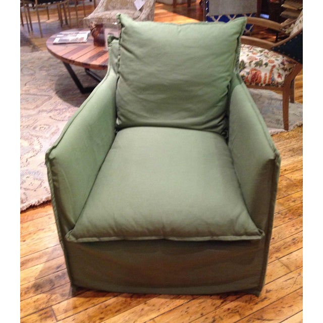 Lee Industries Green Linen Swivel Chair Chairish