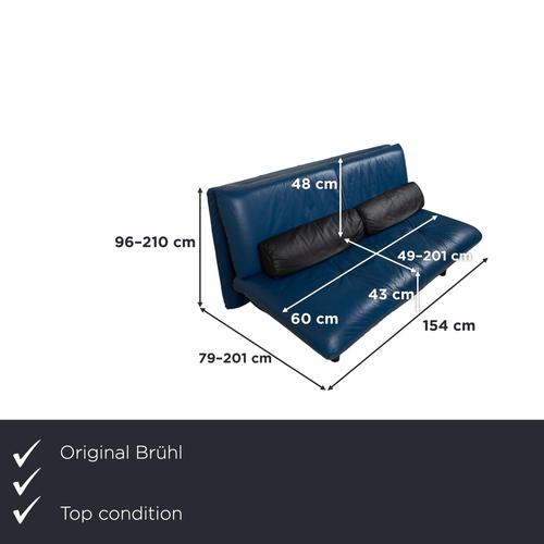 Blue Leather Quint Two-Seater Sofa Bed with Manual Function from Brühl For Sale - Image 9 of 9