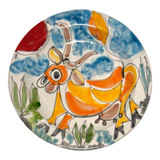 MCM Italian Hand Painted DeSimone Ceramic Cow Plate For Sale