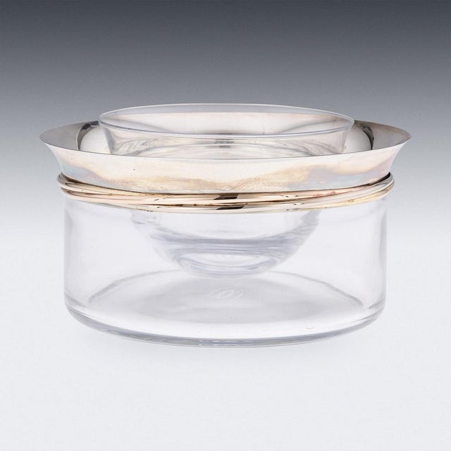 Metal Silver & Glass Caviar Bowl & Serving Spoon Set from Cartier, 1990s, Set of 3 For Sale - Image 7 of 18