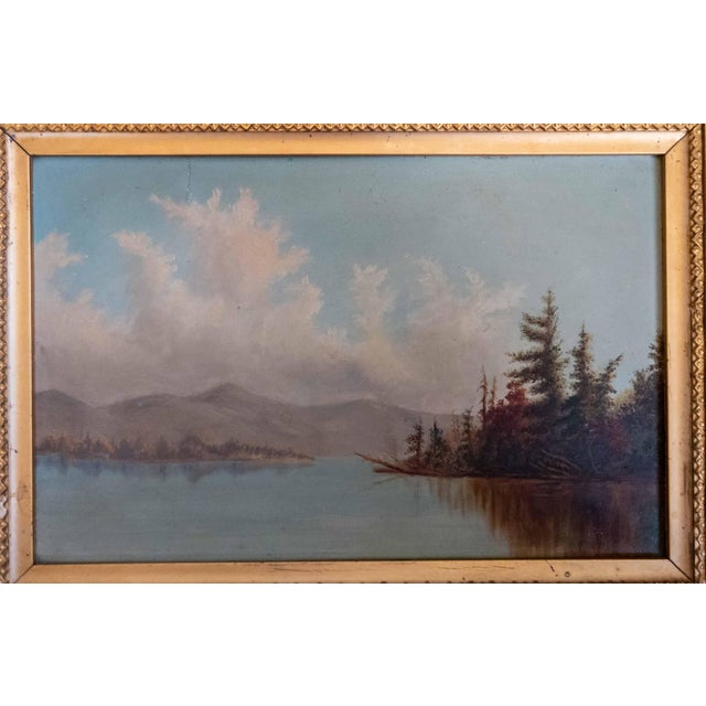 Wood 19th Century American Hudson River School Landscape Painting With Repairs For Sale - Image 7 of 18