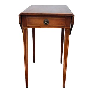 Antique Sheraton Mahogany One Drawer Pencil Inlay Drop Leaf Side Table For Sale