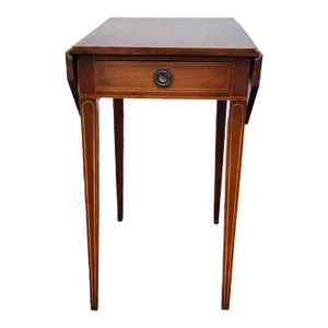 Antique Sheraton Mahogany One Drawer Pencil Inlay Drop Leaf Side Table