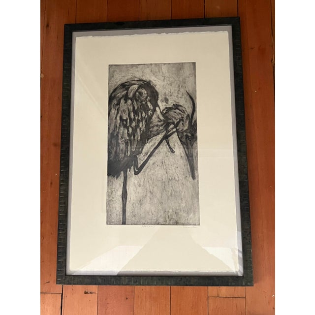 Figurative Heron, Original Limited Edition Black & White Print by California Artist Stephanie Martin, Framed For Sale - Image 3 of 9