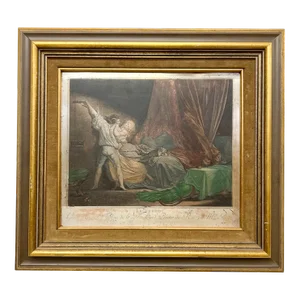 Vintage Silverplate French Art: Le Verrou Etching After Jean-Honore Fragonard France