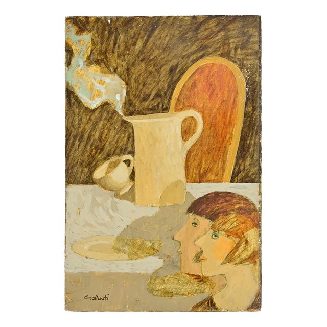 Alberto Gallerati, Breakfast, Oil Painting, 1970s For Sale
