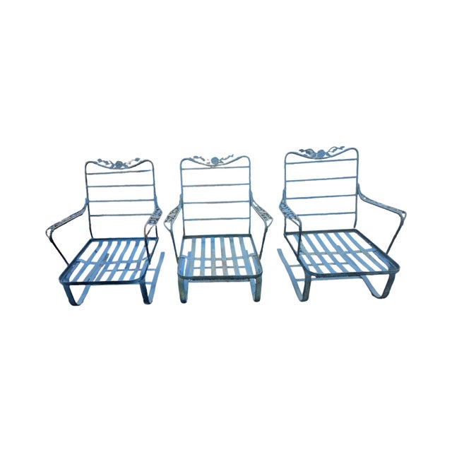 Mid-Century Modern Vintage Wrought Iron Patio Rocker Bouncer Chairs (3) For Sale - Image 3 of 13