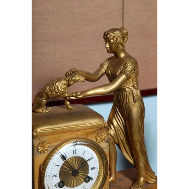 19th Century 19th Century French Empire Japy Freres Lady and Dog Gilt Bronze Marble Clock With Garnitures Signed - 3 Pieces Fabulous For Sale - Image 5 of 7