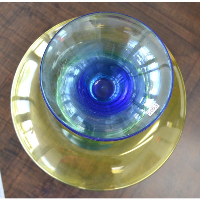 Glass 1960s Seguso Italy Blue & Yellow Murano Art Glass Vase For Sale - Image 7 of 9