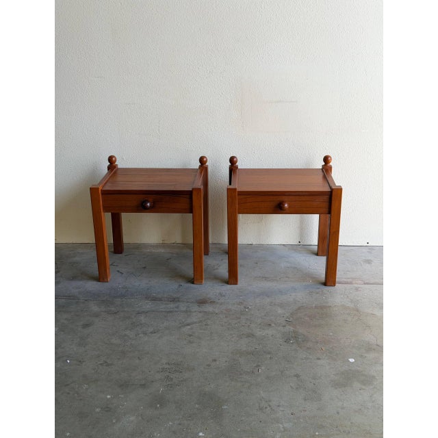 Pair of Vintage Danish Teak Nightstands - Mid Century Modern Bedside Tables 1960s For Sale - Image 4 of 7