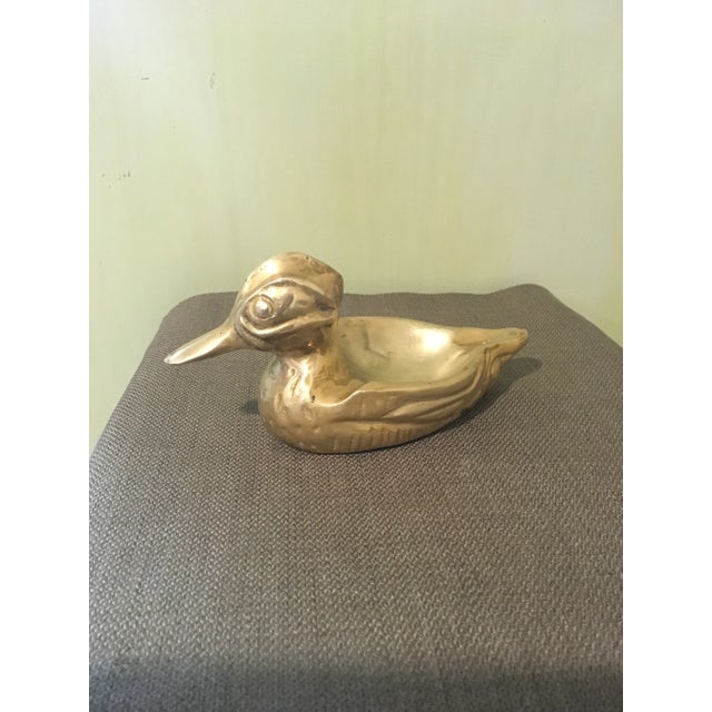 Metal Mid-Century Modern Solid Brass Wood Duck Ashtray For Sale - Image 7 of 7