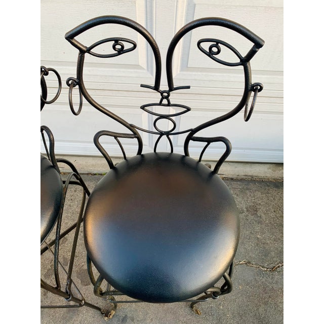 John Risley Style Wrought Iron Bar Stools For Sale - Image 4 of 10