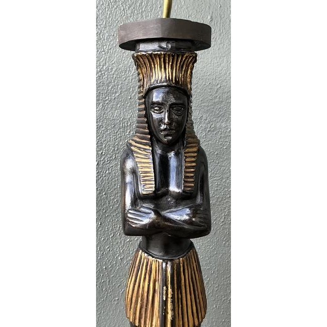 Vintage Monumental Ebonized Pharaoh Table Lamps - A Pair For Sale - Image 4 of 12