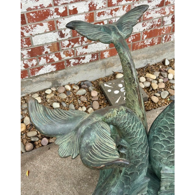 Metal Vintage Regency Verdigris Koi Fish or Dolphin Patio Table and 4 Chairs For Sale - Image 7 of 18