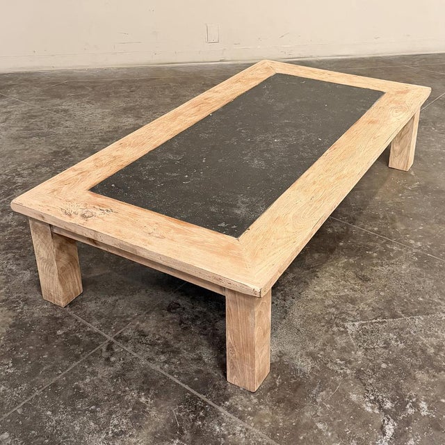 Mid-Century Belgian Brutalist Stripped Oak and Black Marble Coffee Table For Sale In Baton Rouge - Image 6 of 12