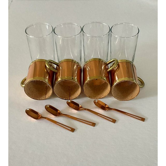 Mid-Century Modern Vintage Beucler Copper & Brass Irish Coffee Cups With Spoons Set- 12 Pieces For Sale - Image 3 of 7