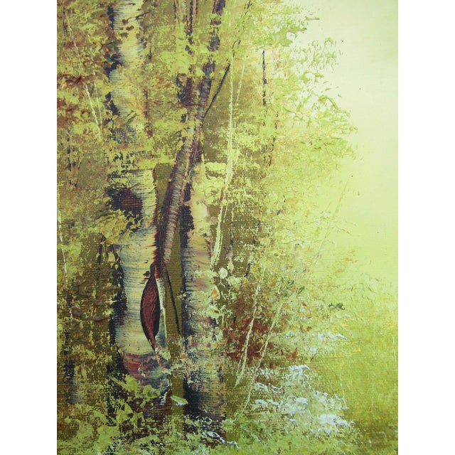 Serene Green - Vintage Oil Painting by Jo Ann Wright, Listed Texas Artist - Forest Trees With Water Scene For Sale - Image 4 of 10