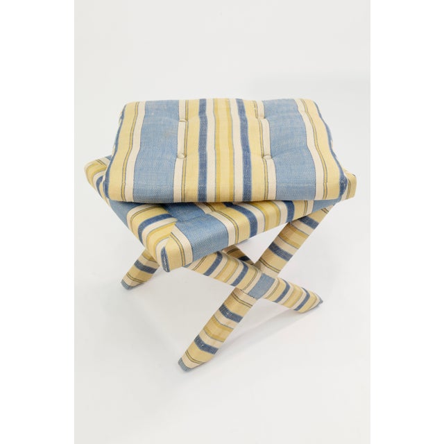 Textile Pair of Striped Billy Baldwin Style Cross Leg Ottomans For Sale - Image 7 of 8