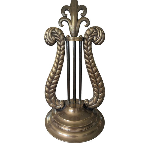 Chelsea House Inc Vintage Chelsea House Neoclassical Lyre Table Lamp With Lamp Shade For Sale - Image 4 of 18