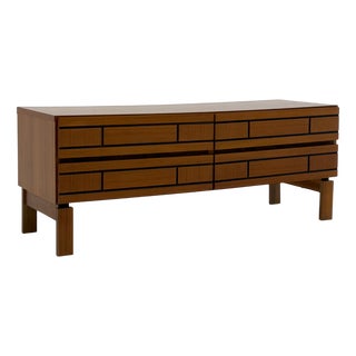 Italian Low Wooden Sideboard with Graphic Black Lines, 1970s For Sale