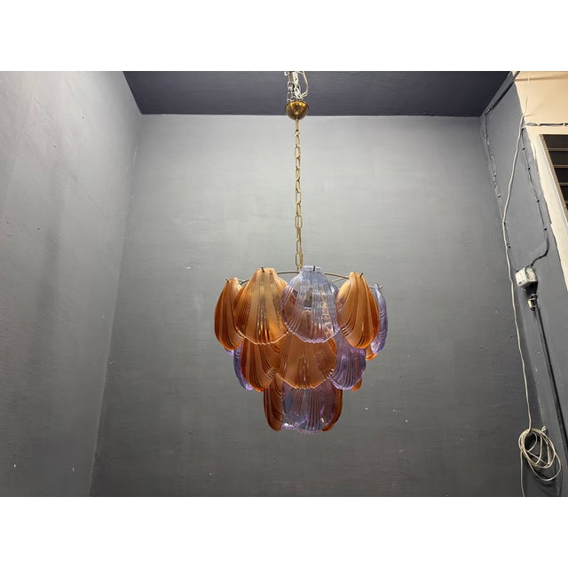 Murano Amber and Lavender Glass Shell Chandelier, Italy 1980s For Sale - Image 11 of 15
